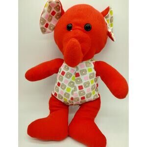 Kellytoy 15 Inch Plush Stuffed Elephant Orange Red Print Ears And Tummy